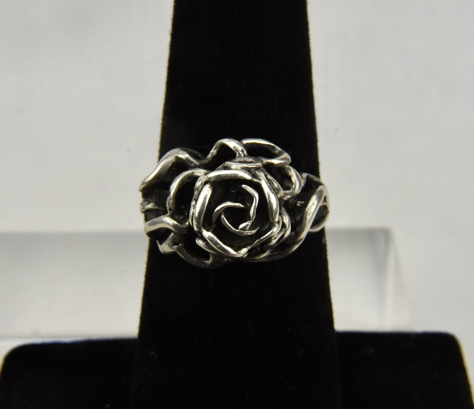 Sterling Silver Rose Ring - Size 6.5