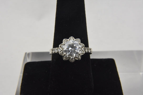 Sterling Silver Cubic Zirconia Flower Ring - Size 9.25