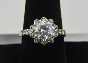 Sterling Silver Cubic Zirconia Flower Ring - Size 9.25