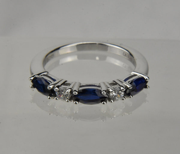 Vintage Sapphire and Cubic Zirconia Sterling Silver Band - Size 5