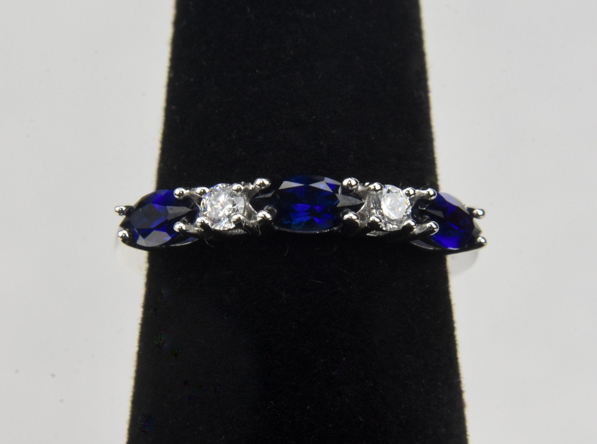 Vintage Sapphire and Cubic Zirconia Sterling Silver Band - Size 5