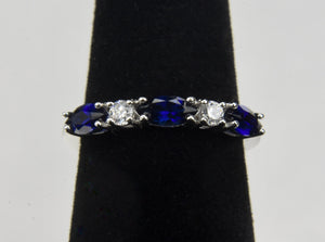 Sterling Silver Band with Clear and Blue Cubic Zirconia - Size 5