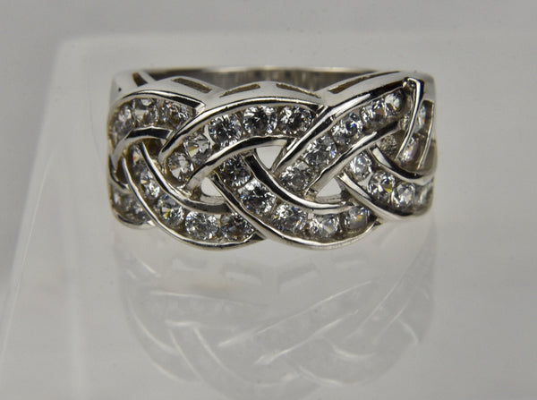 Braided Sterling Silver Ring Covered in Cubic Zirconia - Size 6.25