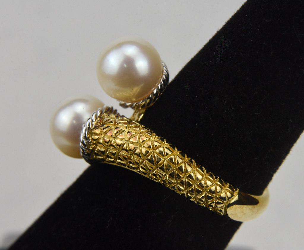 Pearl Gold Tone Sterling Silver Ring - Size 5.25