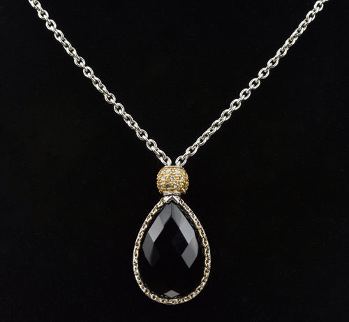 Black Onyx Sterling Silver Cubic Zirconia Pendant Chain Necklace