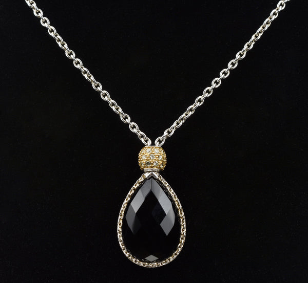 Black Onyx Sterling Silver Cubic Zirconia Pendant Chain Necklace