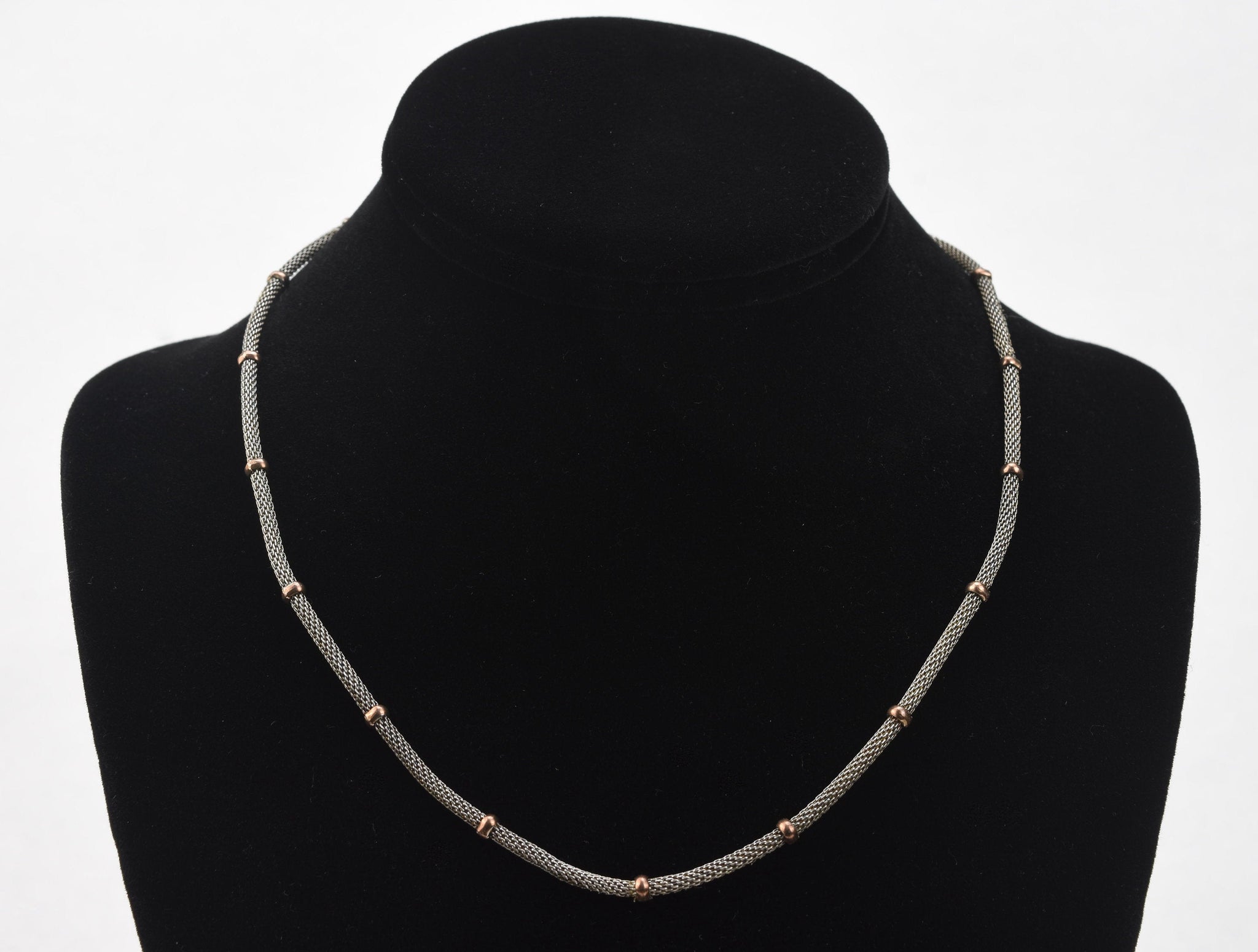 Milor - Italian Sterling Silver and Copper Bead Mesh Station Necklace - 18"