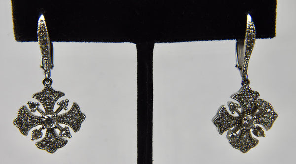 Cubic Zirconia Sterling Silver Dangle Cross Earrings