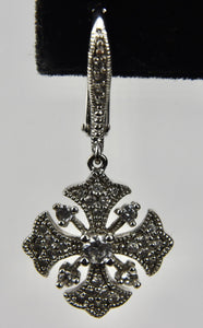 Cubic Zirconia Sterling Silver Dangle Cross Earrings