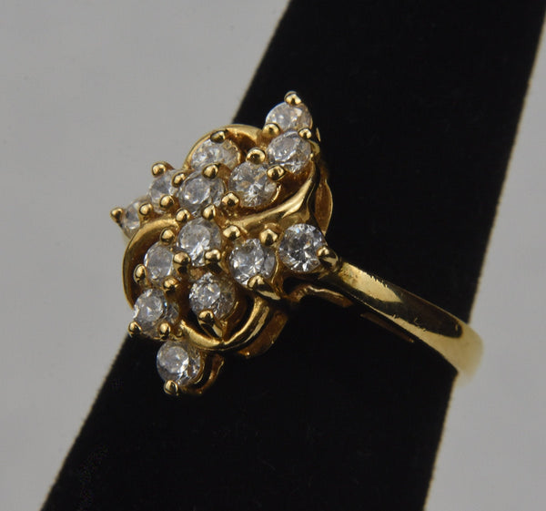 Gold Tone Cubic Zirconia Sterling Silver Ring - Size 6