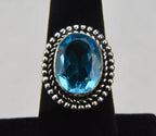 Silver Tone Metal Blue Topaz Ring - Size 7.5