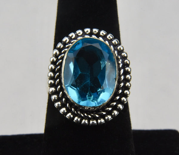 German 800 Silver Blue Topaz Ring - Size 7.5