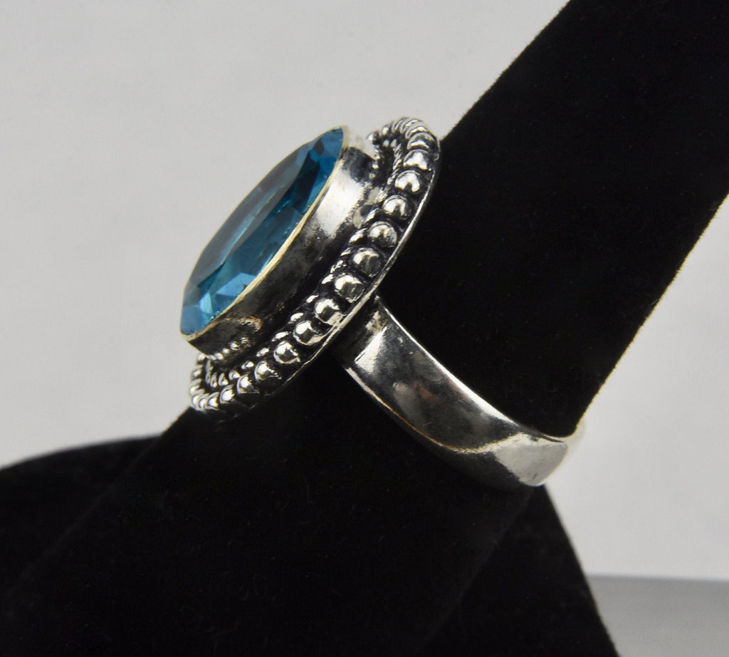 Silver Tone Metal Blue Topaz Ring - Size 7.5