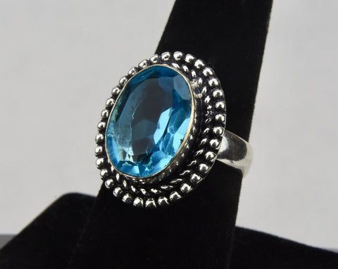 German 800 Silver Blue Topaz Ring - Size 7.5