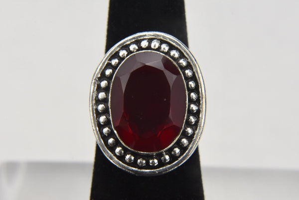 German 800 Silver and Garnet Ring - Size 6