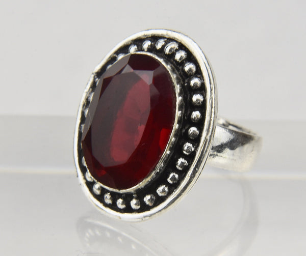 German 800 Silver and Garnet Ring - Size 6