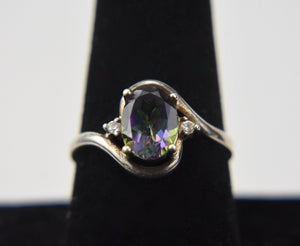 Sterling Silver Aura and Clear Crystal Ring - Size 9.25