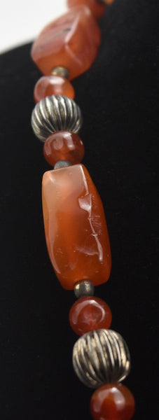 Agate, Carnelian and Metal Bead Necklace