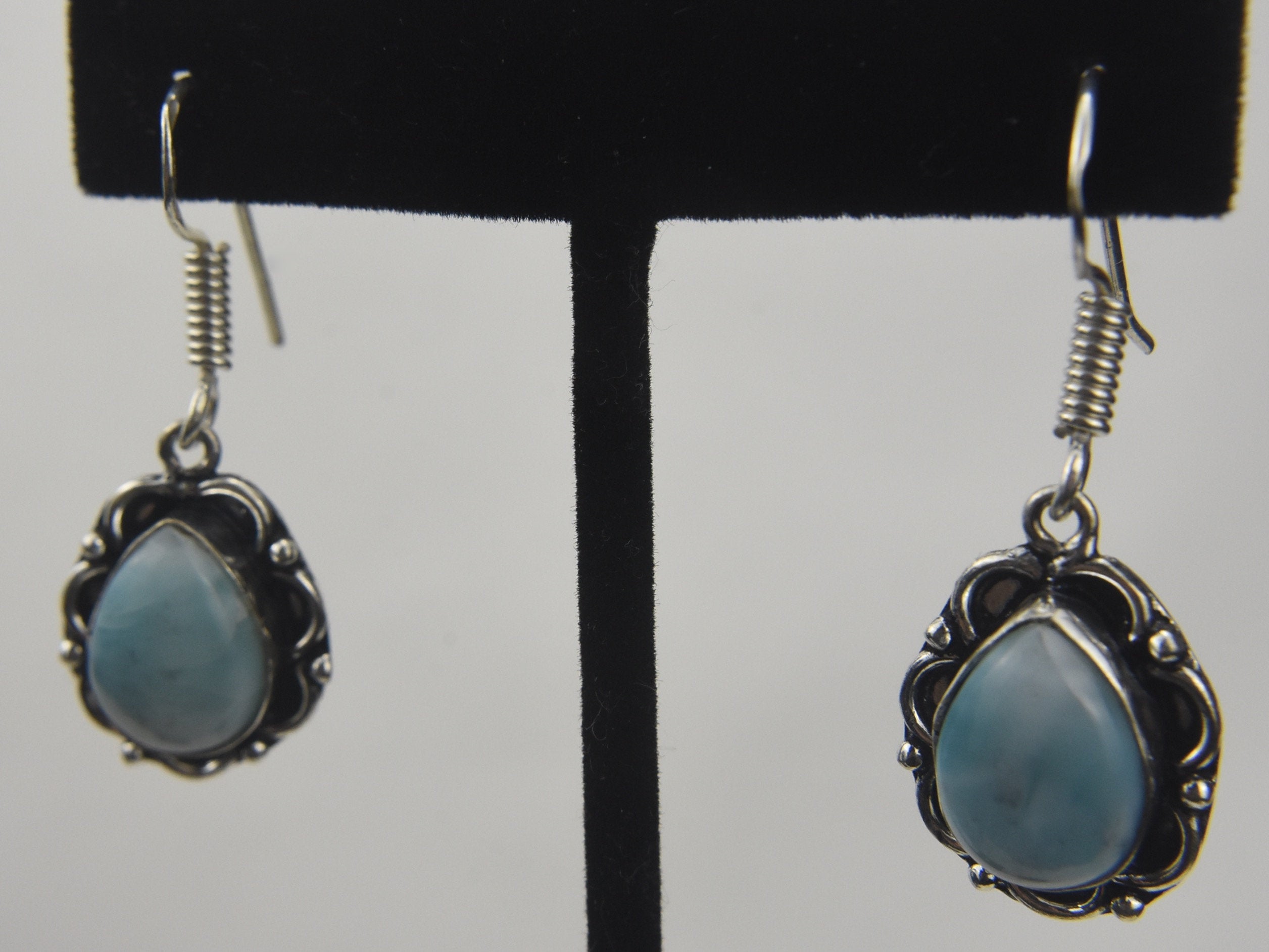 Beautiful Pair of Larimar Sterling Silver Earrings
