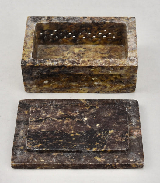 Carved Stone Trinket Box with Floral Inlay