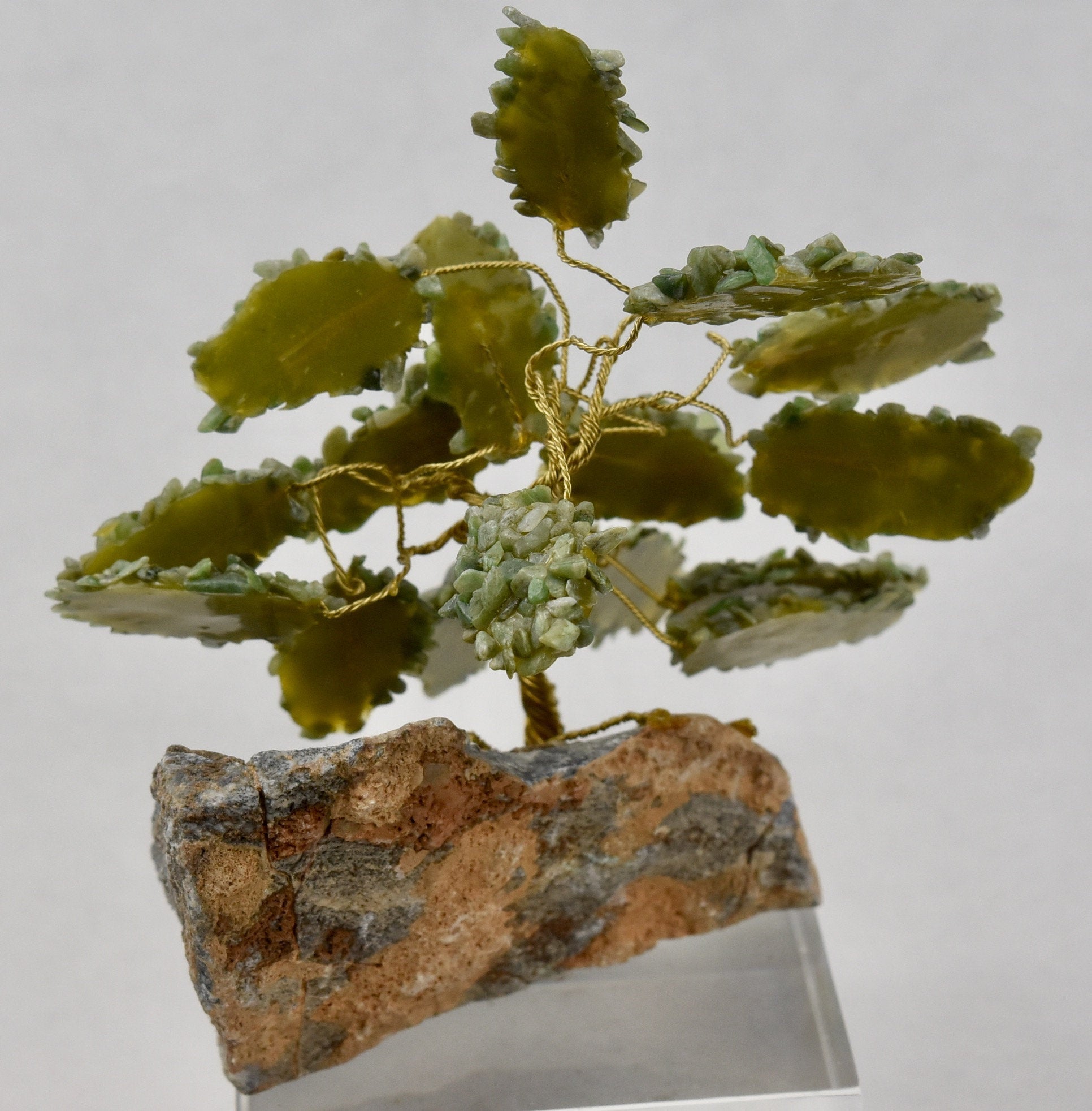 Jade and Metal Wire Bonsai Tree on Rock Base