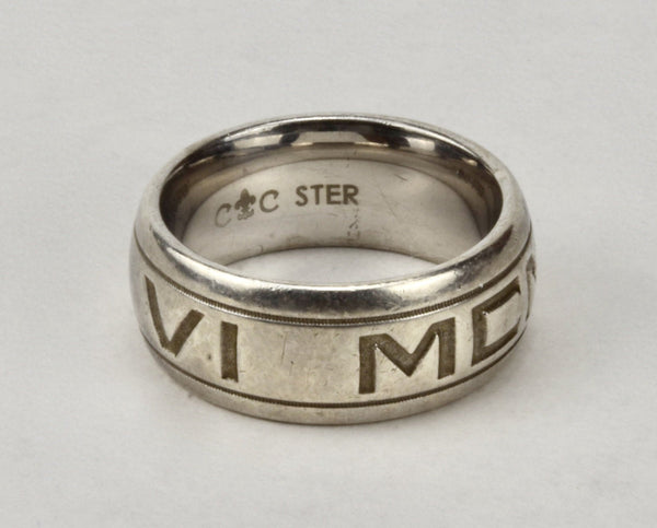 Sterling Silver Band Engraved "X VI MCMLVII" - Size 7.25