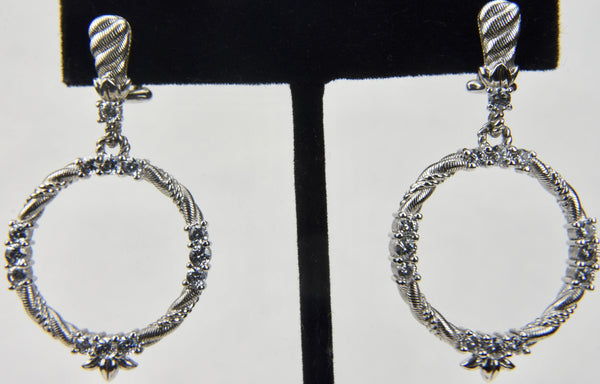 Judith Ripka - Sterling Silver Cubic Zirconia Dangle Hoop Clip On Earrings