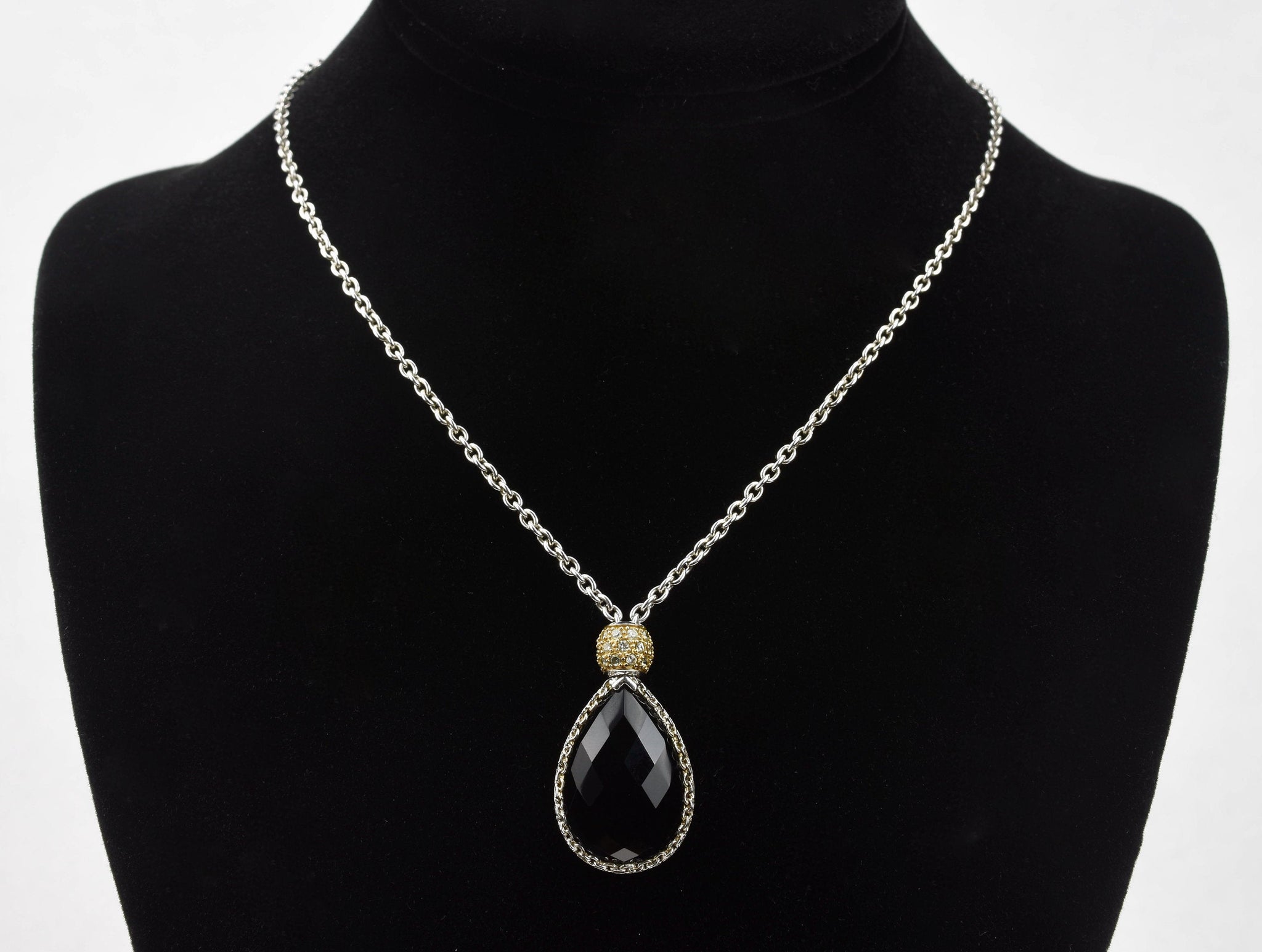 Black Onyx Sterling Silver Cubic Zirconia Pendant Chain Necklace
