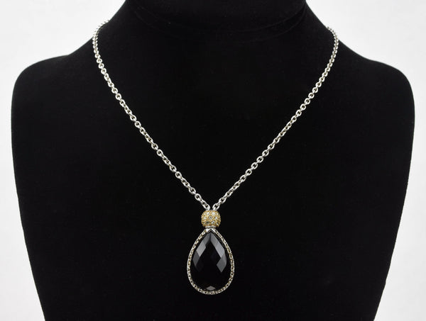 Black Onyx Sterling Silver Cubic Zirconia Pendant Chain Necklace