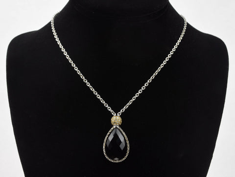 Black Onyx Sterling Silver Cubic Zirconia Pendant Chain Necklace