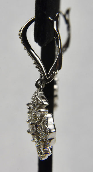 Cubic Zirconia Sterling Silver Dangle Cross Earrings
