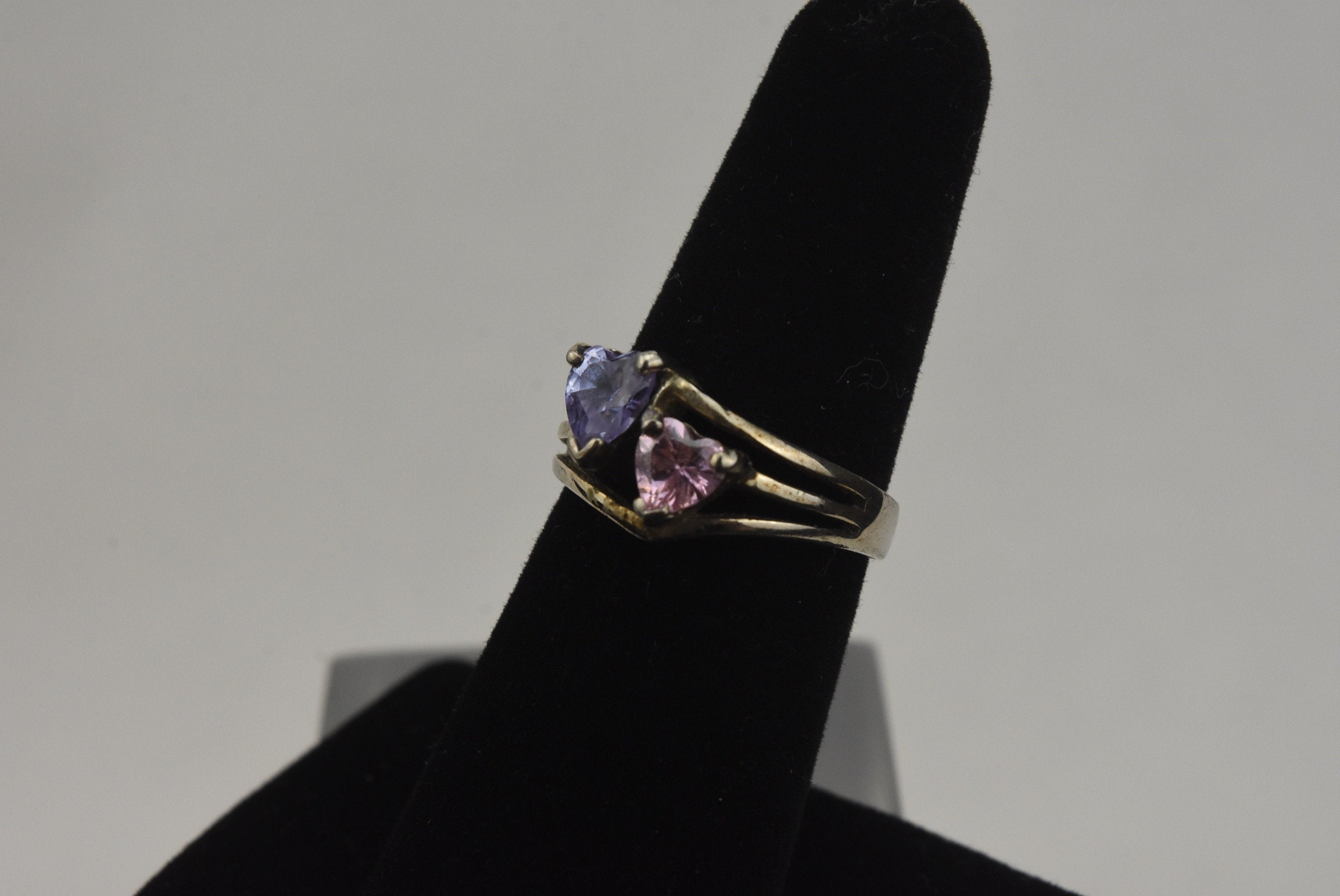 Sterling Silver Gemstone Hearts Ring - Size 6.25