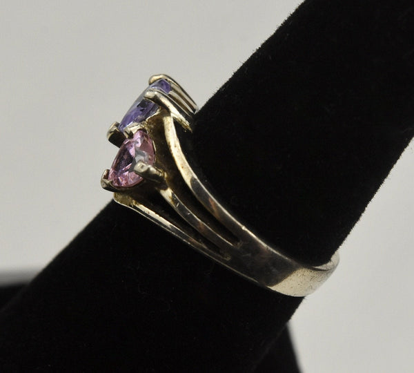 Sterling Silver Gemstone Hearts Ring - Size 6.25