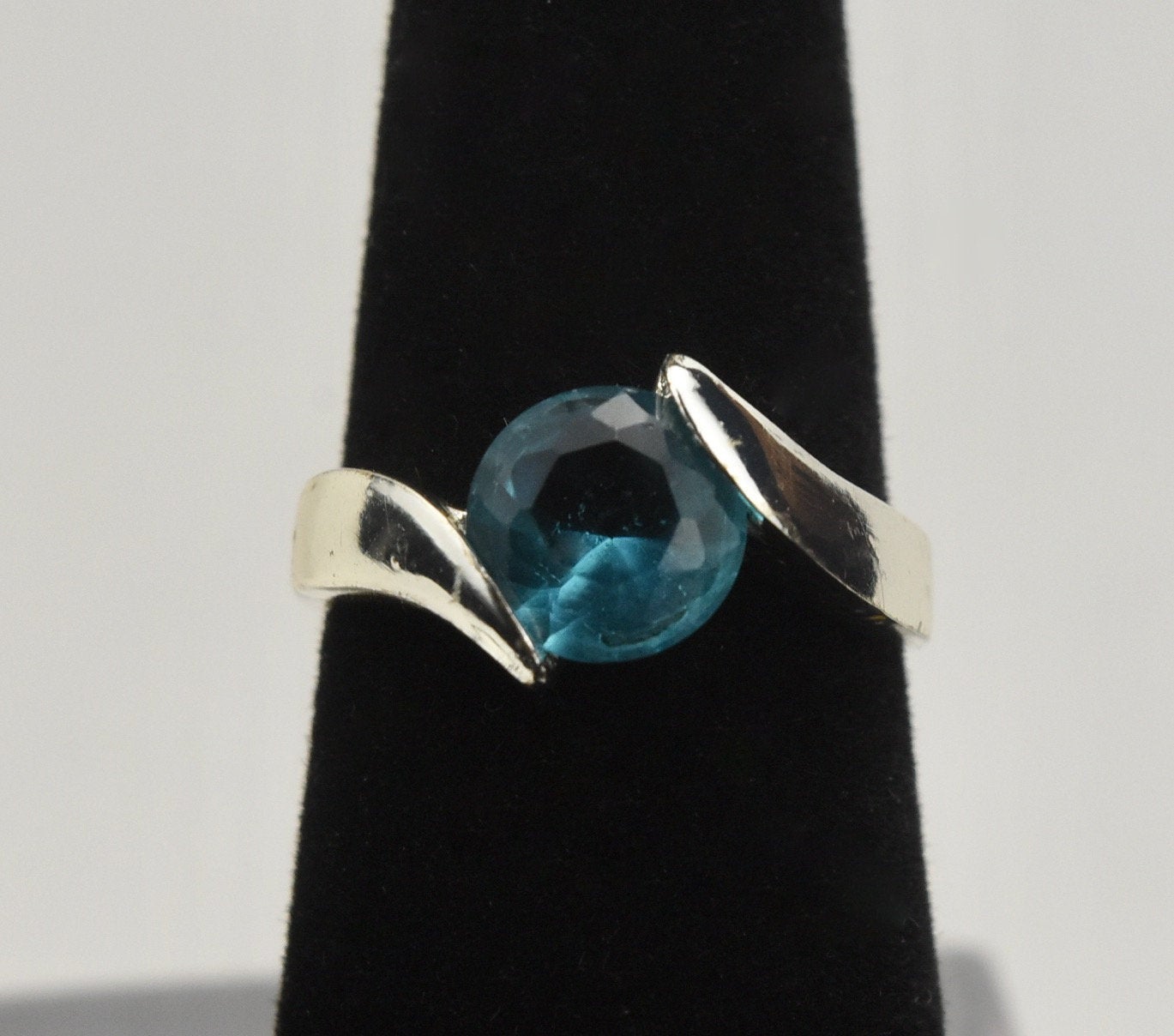 Blue Topaz Sterling Silver Bypass Ring - Size 6