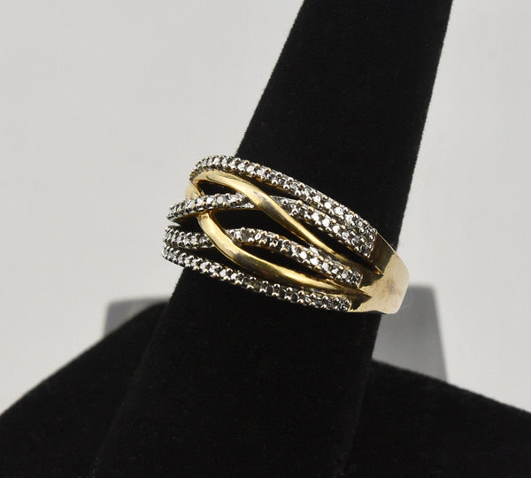 Gold Tone and Sterling Silver Crystal Weave Ring - Size 8