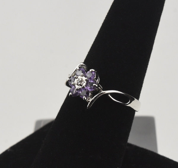 Sterling Silver Cubic Zirconia Flower Ring - Size 7.25