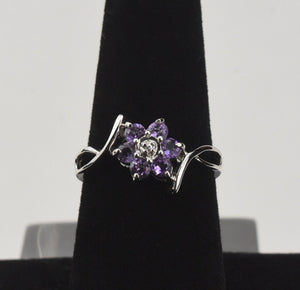 Sterling Silver Cubic Zirconia Flower Ring - Size 7.25