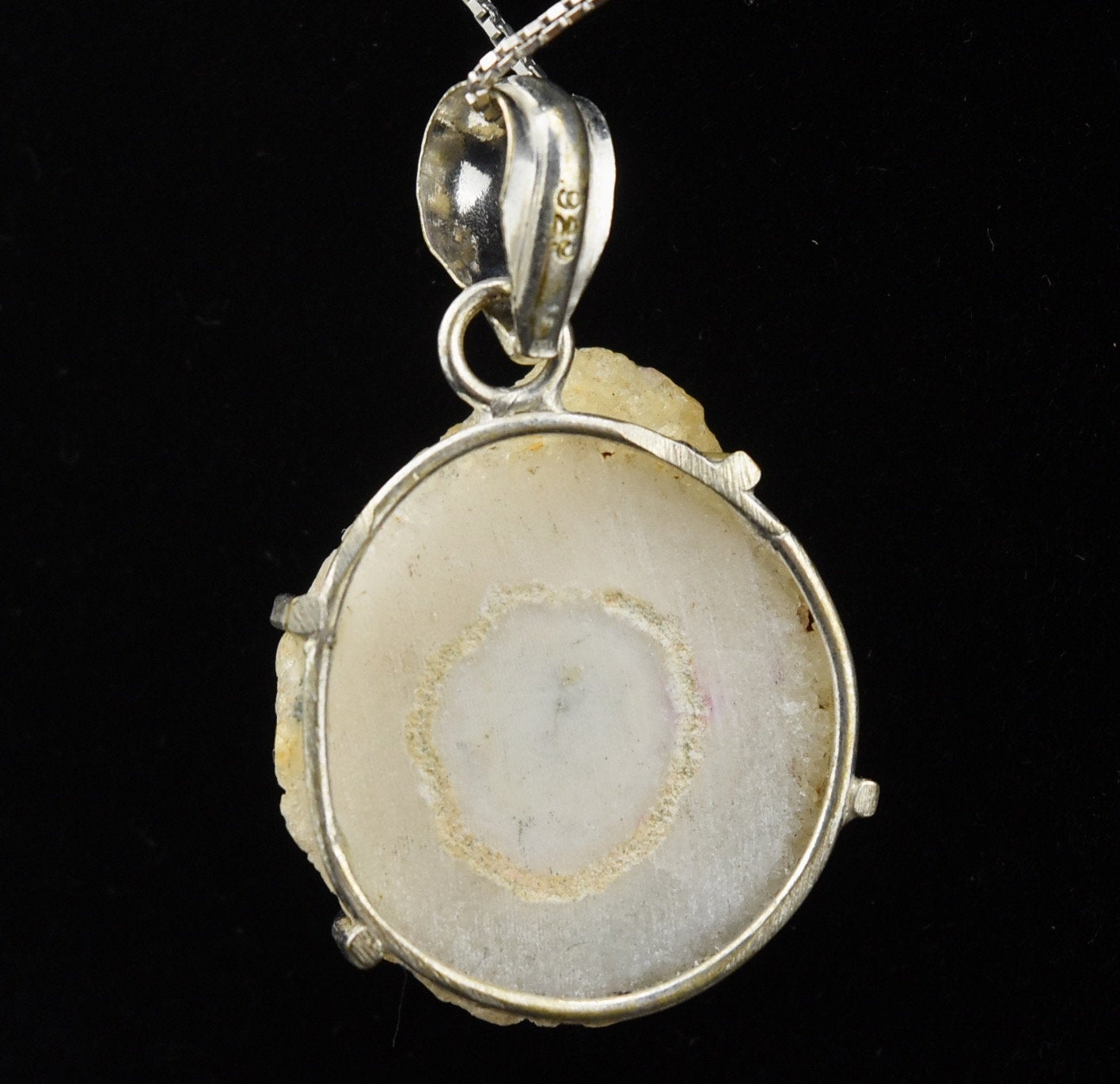 Stalactite? Slice Mounted on Sterling Pendant on Sterling Silver Chain Necklace - 24"