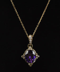 Erica Courtney - Gold Tone Sterling Silver Cubic Zirconia Purple Stone Pendant on Sterling Silver Chain Necklace