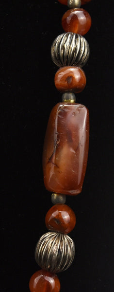 Agate, Carnelian and Metal Bead Necklace