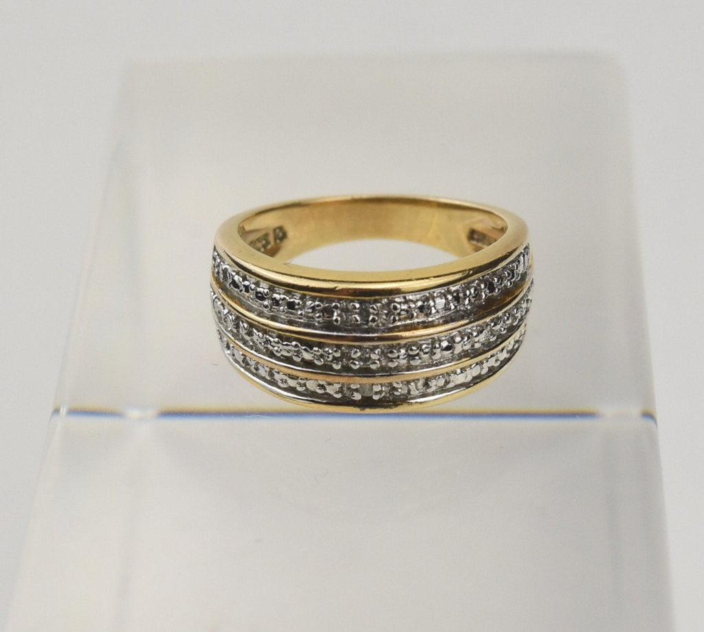 Gold Tone Sterling Silver Ring with Rows of Clear Stones - Size 7