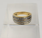 Gold Tone Sterling Silver Ring with Rows of Clear Stones - Size 7