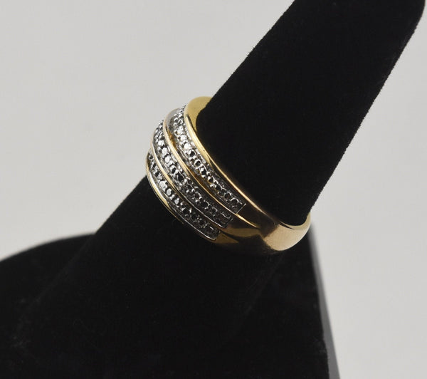 Gold Tone Sterling Silver Ring with Rows of Clear Stones - Size 7