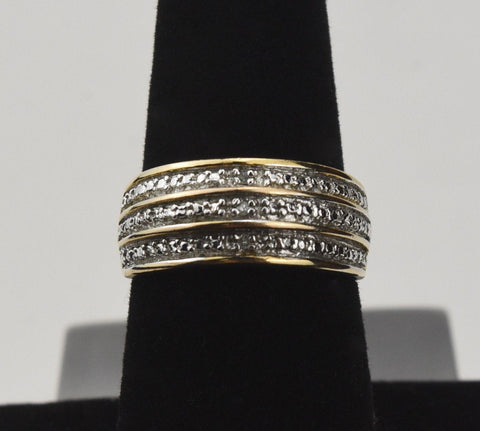 Gold Tone Sterling Silver Ring with Rows of Clear Stones - Size 7