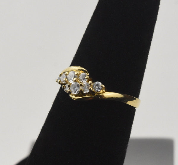 Gold Tone Sterling Silver Bypass Ring with Clear Stones - Size 5.25