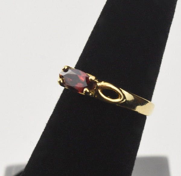 Gold Tone Sterling Silver Ring with Marquise Cut Red Stone - Size 5