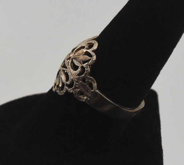 Vintage Victorian Style Sterling Silver Pierced Design Ring - Size 9