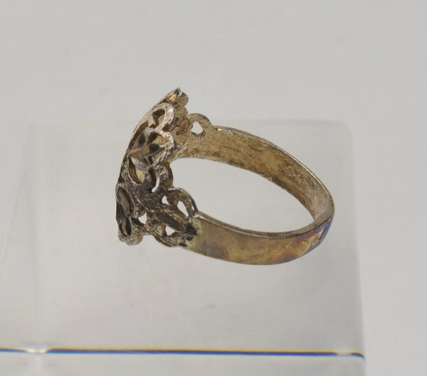 Vintage Victorian Style Sterling Silver Pierced Design Ring - Size 9
