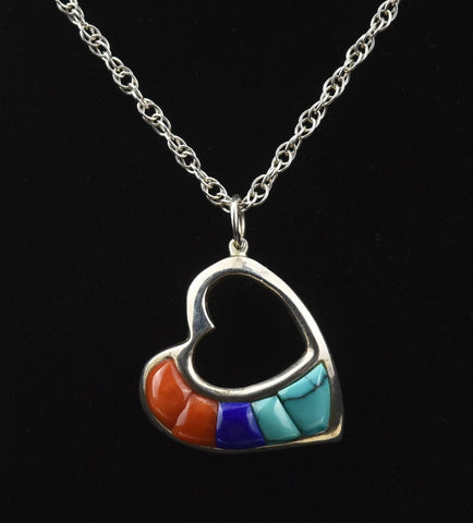 Ben Nighthorse - Stunning Sterling Silver Lapis, Coral, Turquoise Pendant Necklace