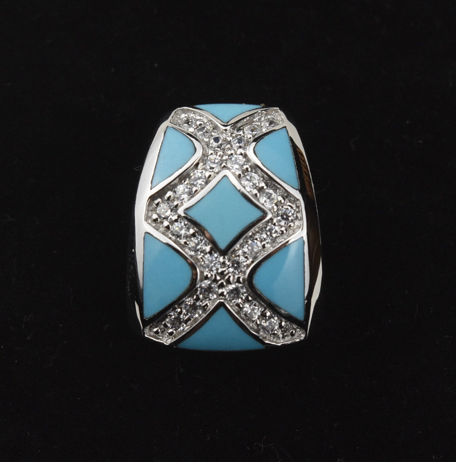 Sterling Silver Turquoise and Cubic Zirconia Hinged Pendant